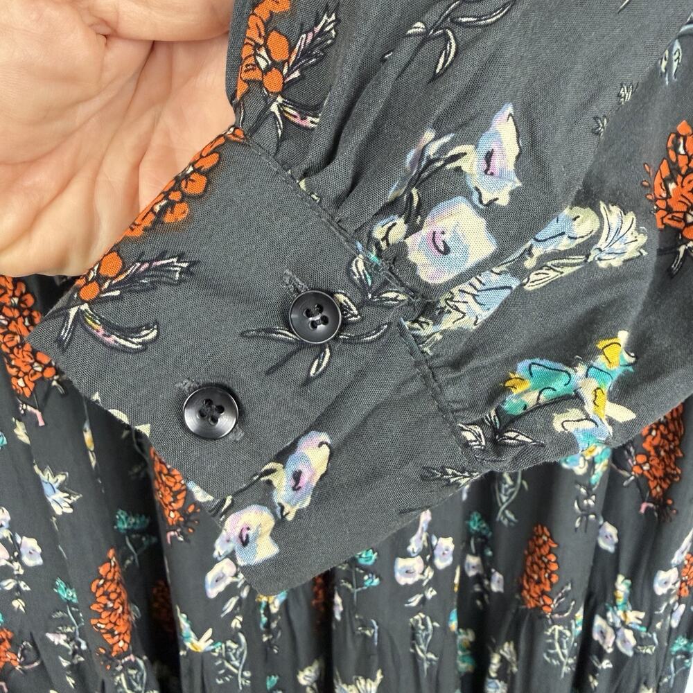 Natural Life Tiered Maxi Dress Size Small Gray Floral Prairie Boho Cottagecore - Picture 9 of 13